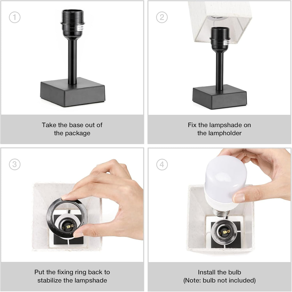 aooshine Small Bedside Table Lamp for Bedroom - Square Cream Fabric Shade