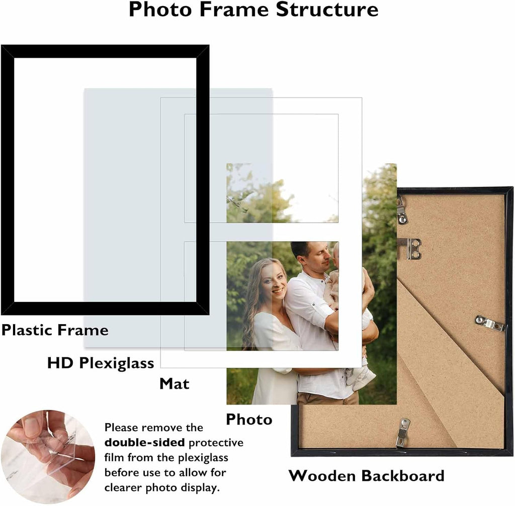 JCJMY 8.5x11 Double 5x7 Collage Picture Frame with Mat, Display 2 5x7 Photos or 8.5x11 Picture, Lightweight Two Opening 5 x 7 Photo Frame Collage for Wall Hanging or Tabletop, Black