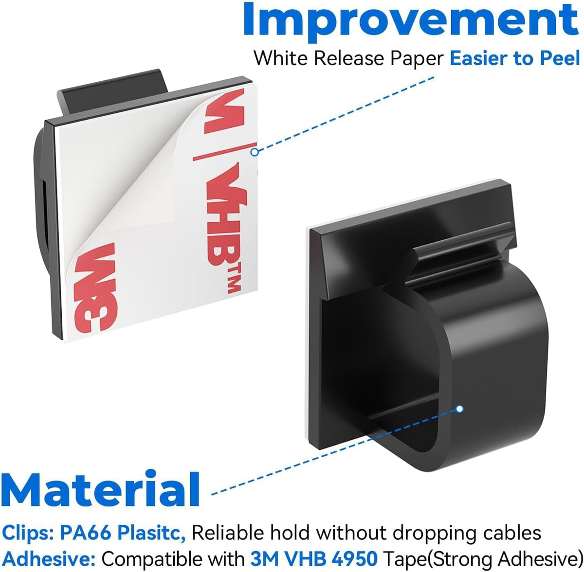 100Pack Adhesive Cable Clips, Wire Holders for Desk Wall Car, Black