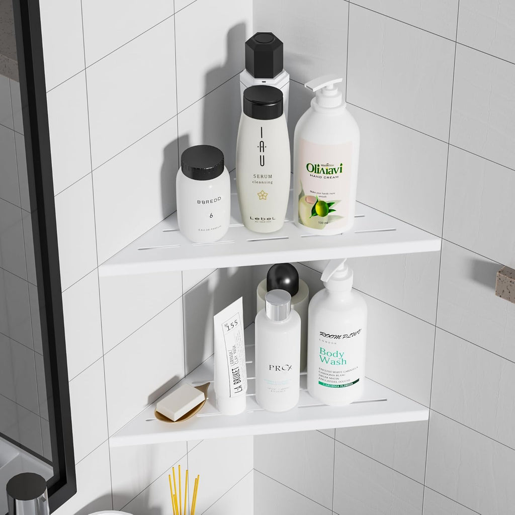Neodrain 10 Inch White Corner Wall Shelf for Tile Wall Insert, Set of 2