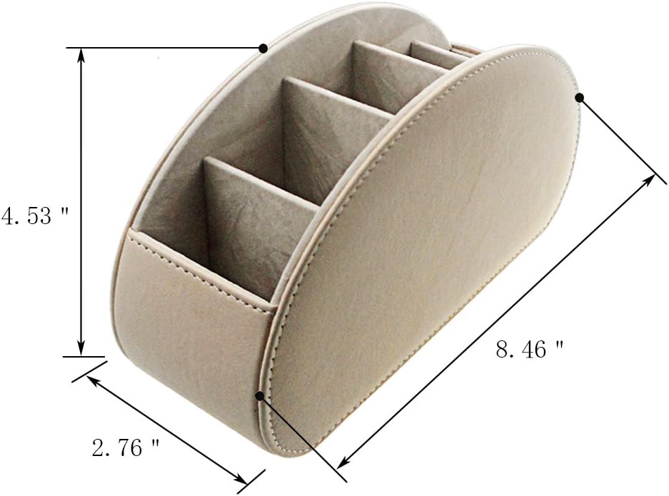Remote Control Holder Organizer Table Desk Leather Control Storage TV Remote Control Organizer with 5 Spacious Compartments (Beige)