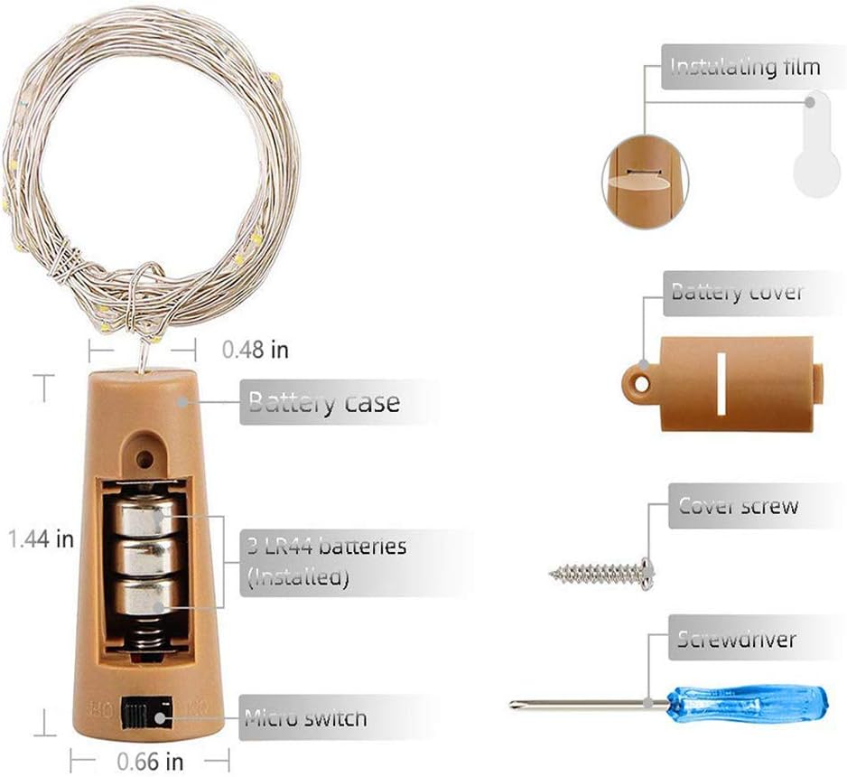 SunKite Wine Bottle String Lights with Cork,18 Pack 20 LED 2M Battery Operated Mini Silver Copper Wire Fairy Lights for DIY Party Wedding Table Centerpieces Decor (Cool White)