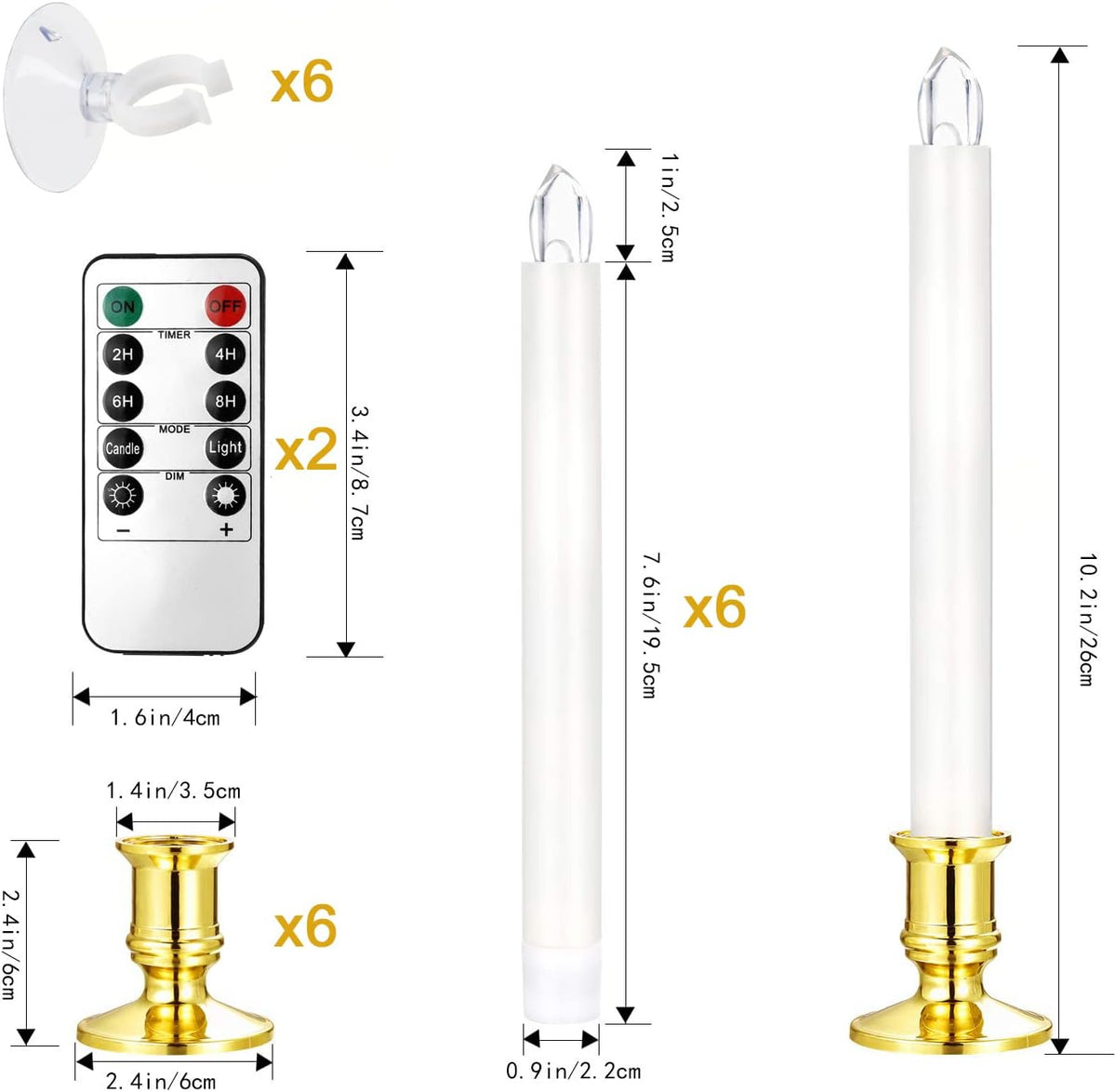 YAUNGEL Christmas Window Candles, 6 Pack Battery Operated Flameless Taper Candles for Windows with Timer Remote, Electric Candle Lights with Candle Holders Suction Cups for Christmas