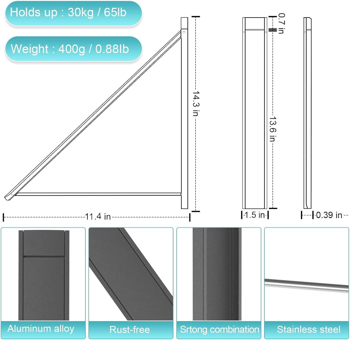 Foldable Wall Mount Drying Rack, 65lb, Space Saving Gray
