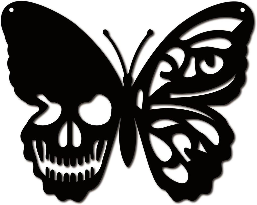 CREATCABIN Skull Butterfly Metal Wall Art Decor Wall Hanging Plaques Ornament Iron Wall Art Sculpture Sign for Indoor Outdoor Home Livingroom Kitchen Garden Office Decoration Gift Black 9.4 x 11.8inch