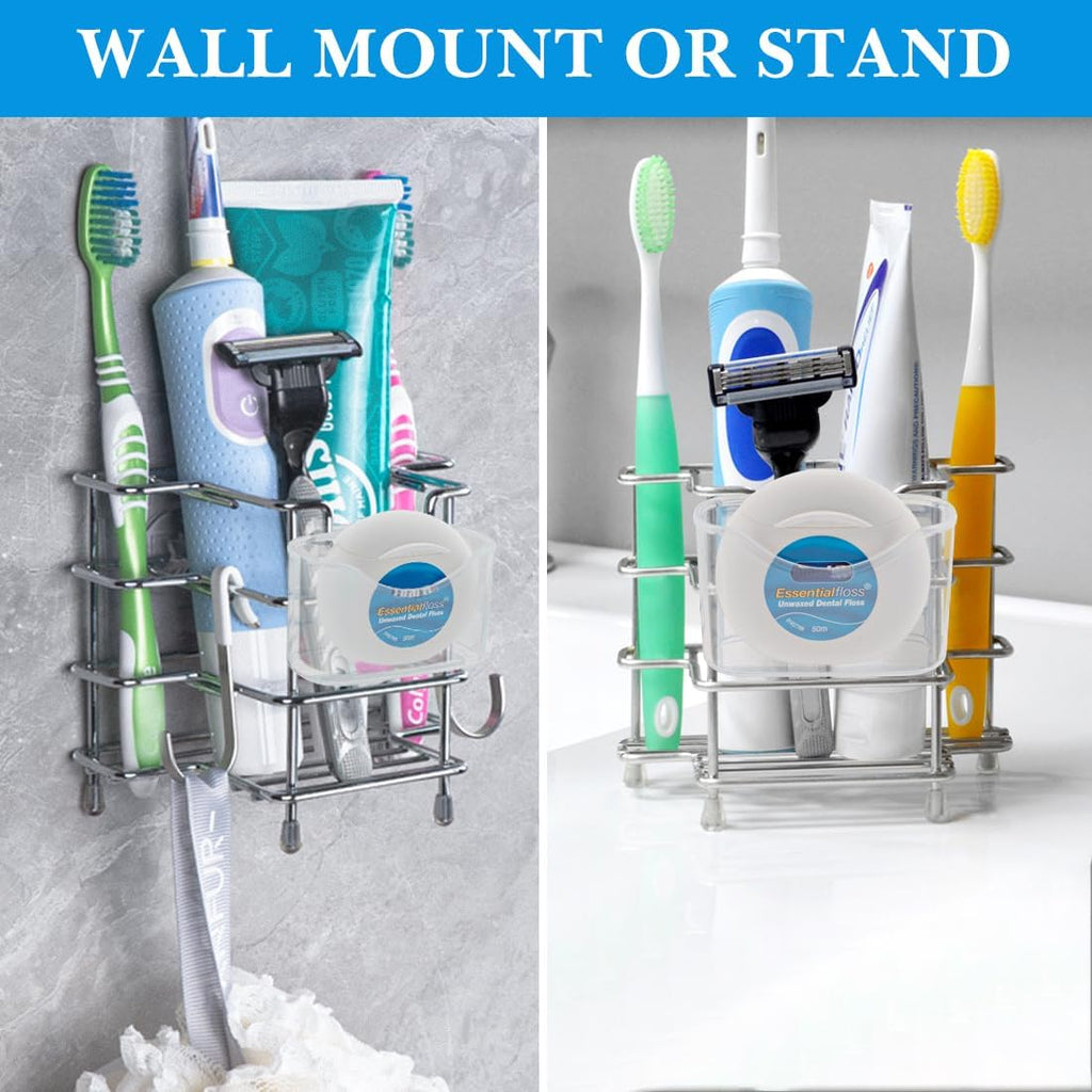 Linkidea Self-Adhesive Toothbrush Holder, 3-Slot Stainless Steel Stand