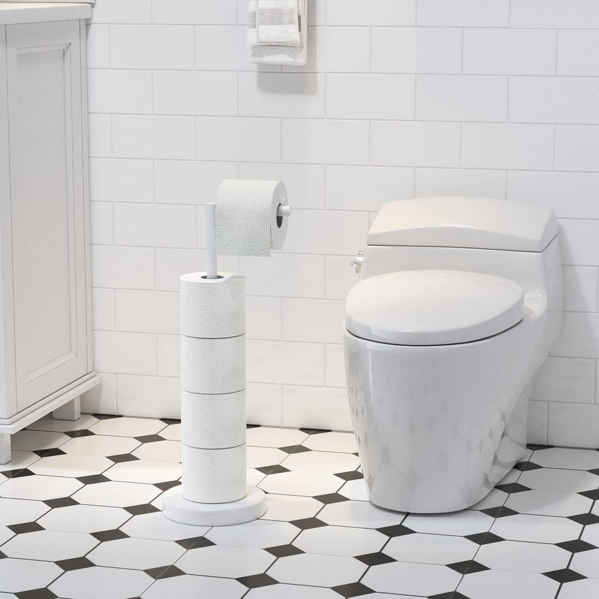 MARMOLUX ACC Free Standing Toilet Paper Holder Stand, White