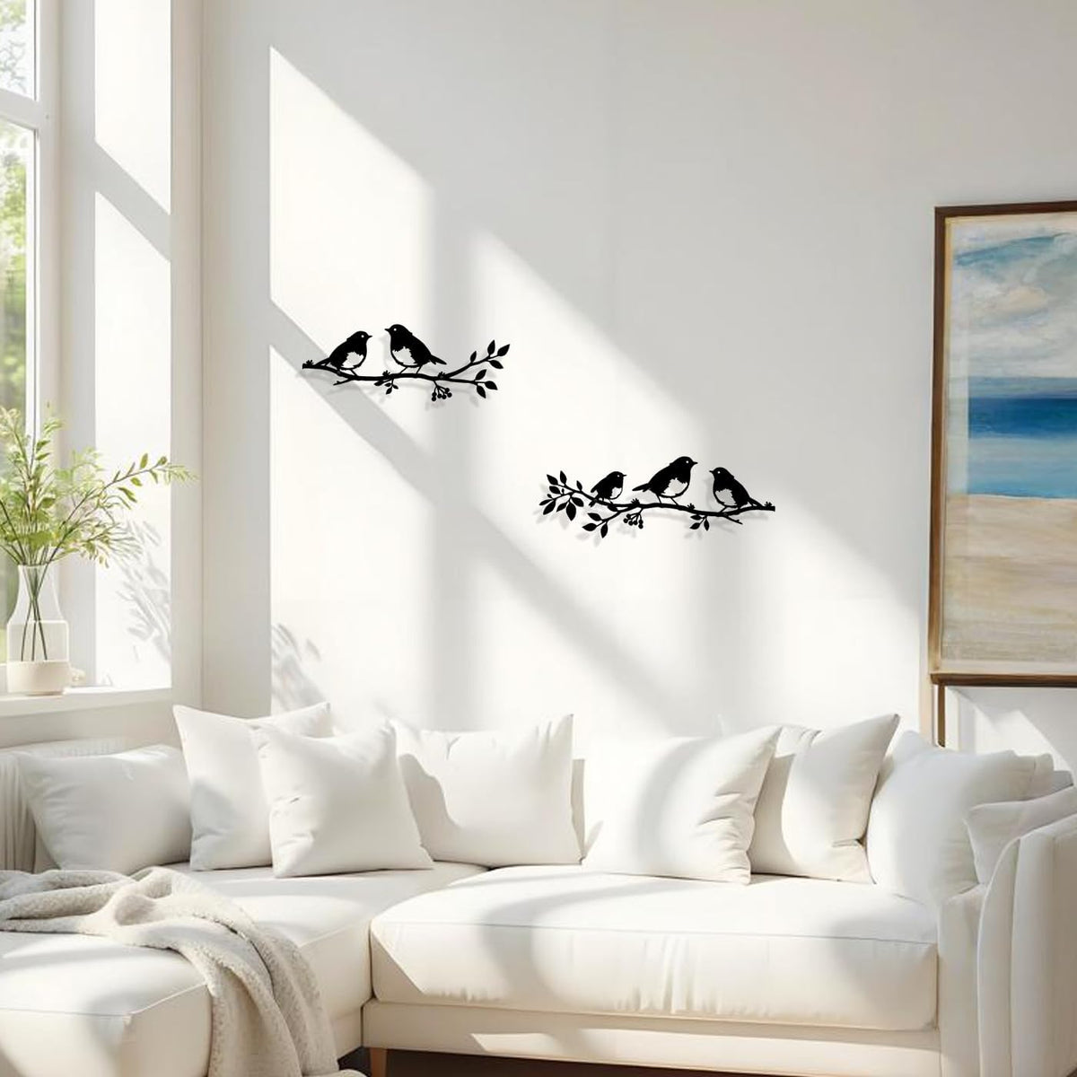 Harikikochuu 2pcs Metal Birds Wall Art Birds on Branch Silhouette Art Rustic Robin Garden Decor Metal Leaf Wall Sculpture for Outdoor Porch Balcony Housewarming Gift Mother's Day Present.