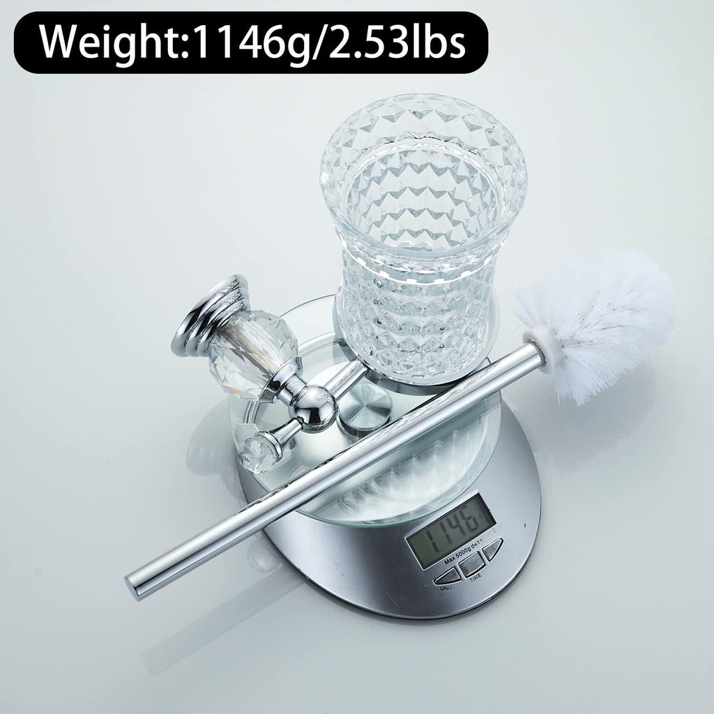 WOLIBEER Crystal Toilet Brush Holder, Chrome Toilet Cup Set with Polished Silver Brush Handle Wall Mounted for Bathroom - Decorative Design,Space Saving.