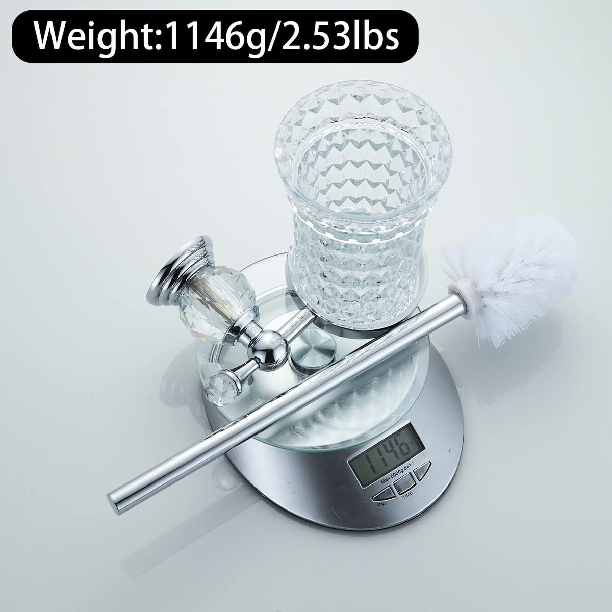 WOLIBEER Crystal Toilet Brush Holder, Chrome Toilet Cup Set with Polished Silver Brush Handle Wall Mounted for Bathroom - Decorative Design,Space Saving.