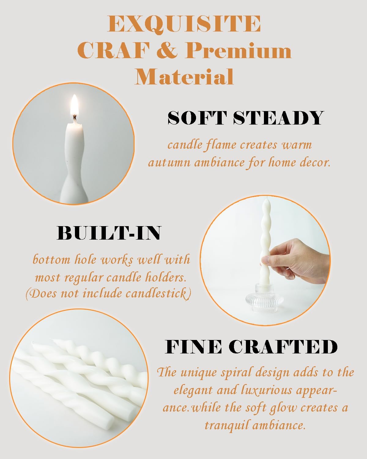 Spiral Taper Candles Brown Short Candle Sticks Unscented Smokeless Twisted Candlesticks for Fall Decor Holiday Dinner Party Christmas Decorations-7.5inch-4pack
