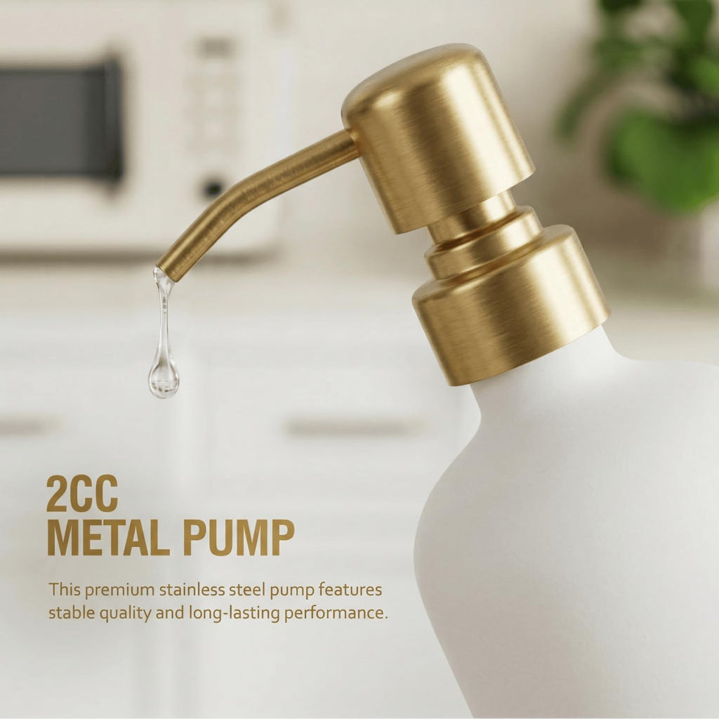 MOMEEMO Soap Dispenser Set with Ceramic Tray, Gold