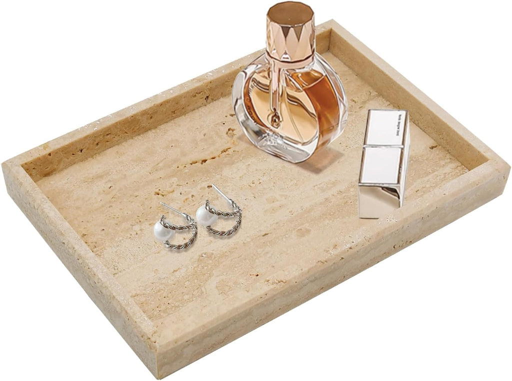 Real Natural Travertine Tray for Bathroom, Vanity, Kitchen Counter