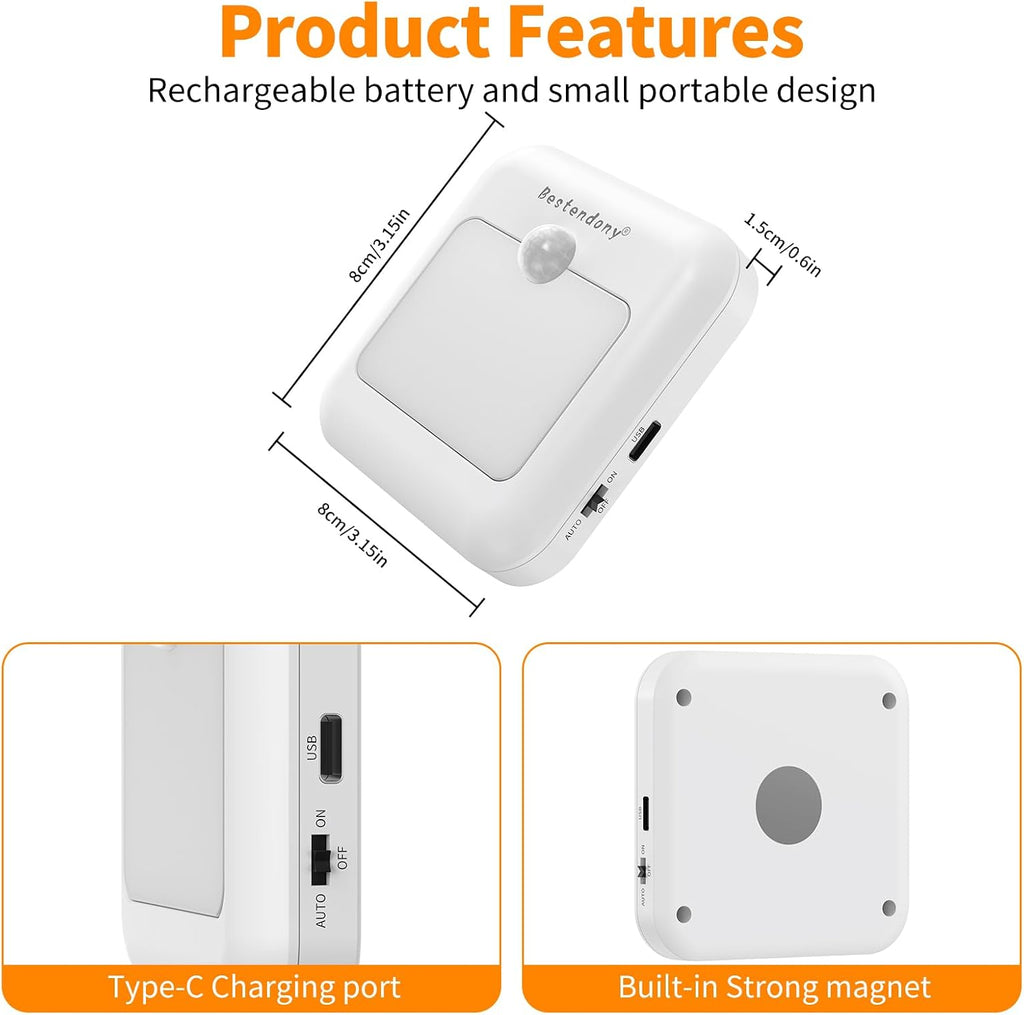 Red Light Motion Sensor Night Lights Rechargeable Red Lights Stick on Magnetic Lights 670nm Red Light Lamp for Sleep, Bathroom, Bedroom, Stair, Hallway, Travel, Home Decor, 4Pack