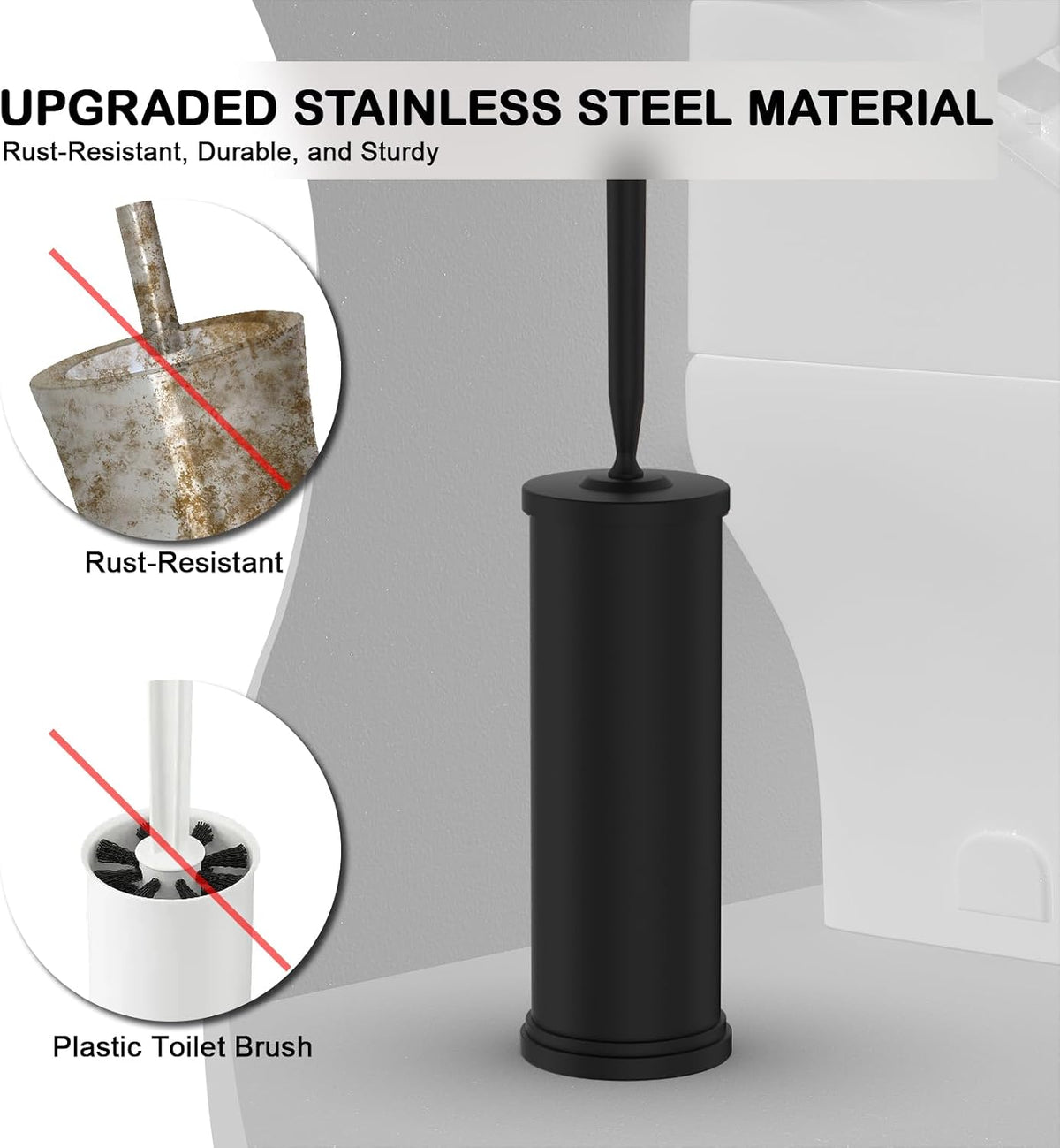 Stainless Steel Toilet Bowl Brush and Holder Set Scrubber Black