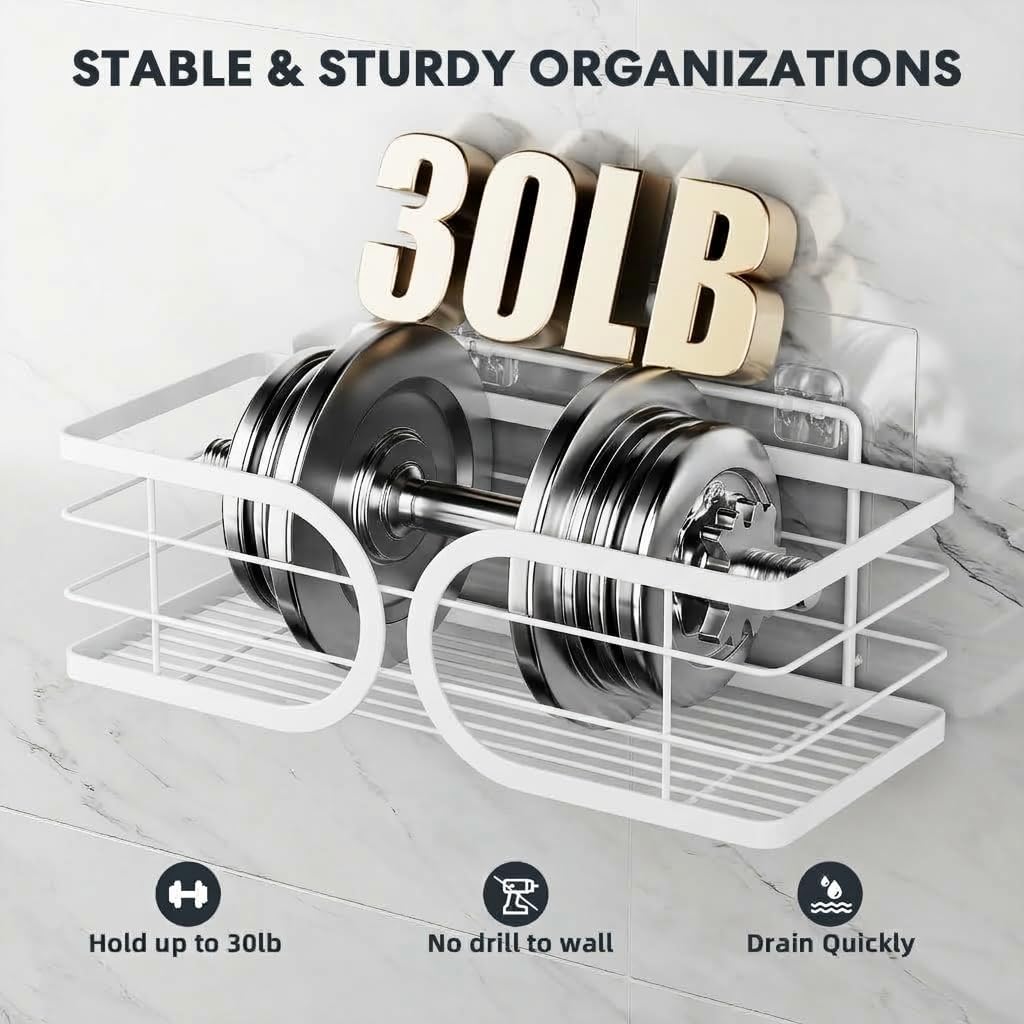 Shower Caddy 3 Pack with Soap Holder No Drill Wall Mounted 304 Stainless Steel Durable Large Capacity Adhesive Shower Rack Organiser Quick Dry Rustproof Bathroom Storage Shelves(White)