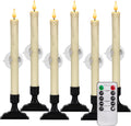 Homemory 6 Pcs Window Candles with Remote Timer Dimmer, Christmas Candles for Window Battery Operated, Ivory Flameless Taper Candle with Holders and Suctions, LED Candlesticks for Xmas Holiday Decor