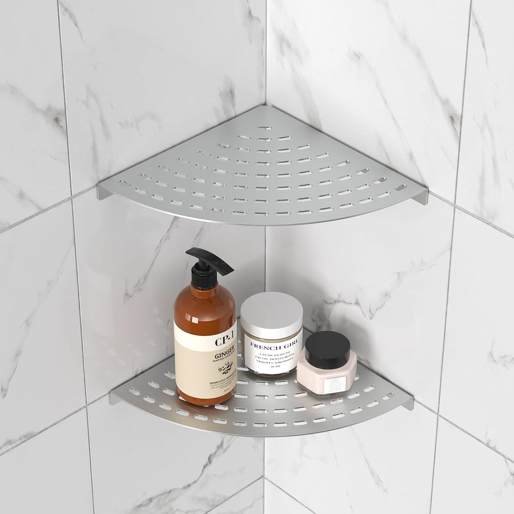 2 Pack Corner Shower Shelves 304 Stainless Steel Shower Corner Shelf Brushed Nickel Bathroom 8 in Prevent Rust Drilling Installation