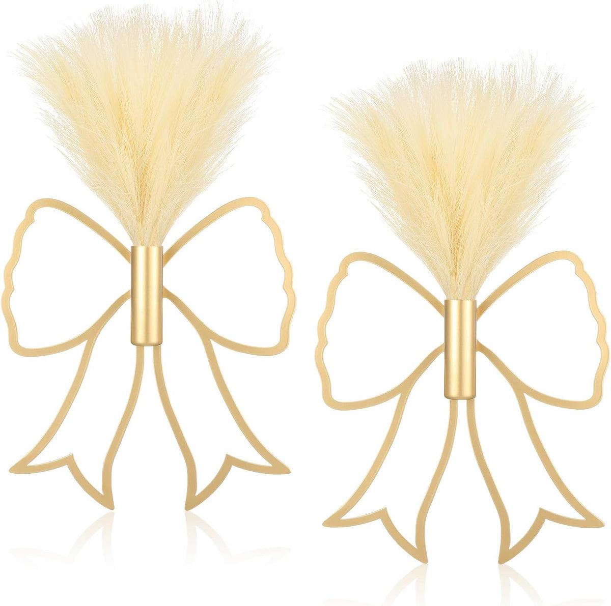 Weysat 2 Pcs Gold Bow Metal Wall Decor Art with Pampas Boho Wall Decor