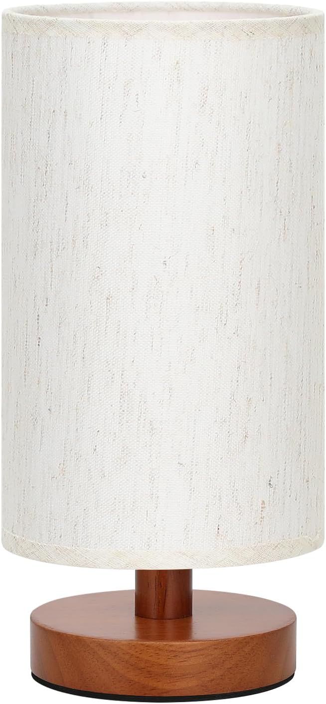 Fenmzee Small Table Lamps (Cream Shade - Walnut Base, 9" Inline Control)