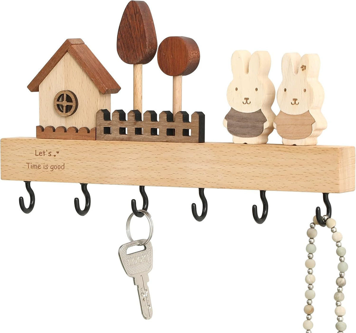 Key Holder with Shelf for Wall, Key Organizer Wall Mount with Hooks, Rustic Wooden Home Decoration for Entryway, Living Room, Bedroom, Cute Key Holder with Shelf.