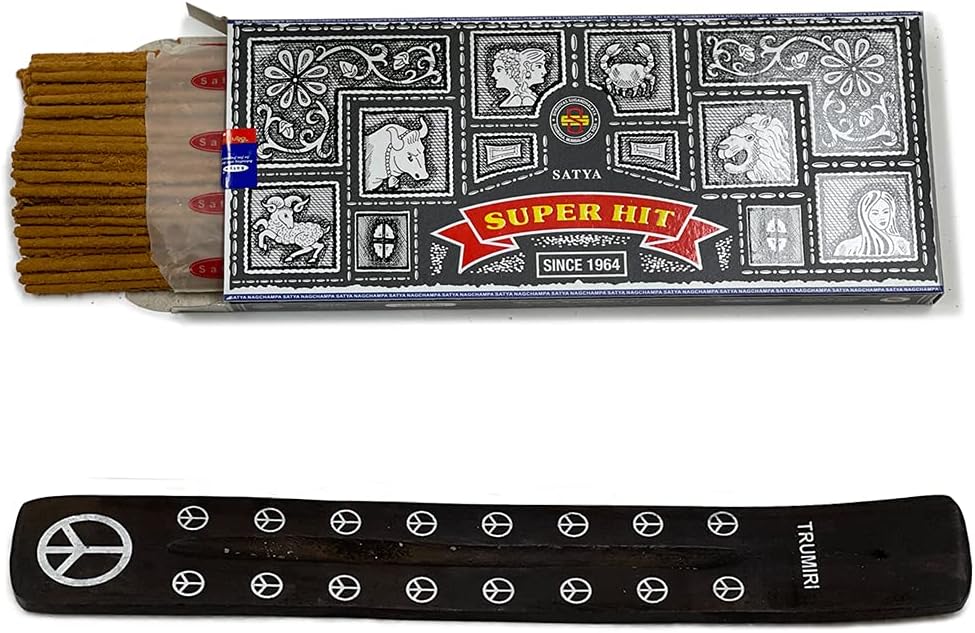 TRUMIRI Incense Stick Holder Bundle with Satya Super Hit 100g Incense Sticks - Pack of 1 (Approx 100 Sticks)