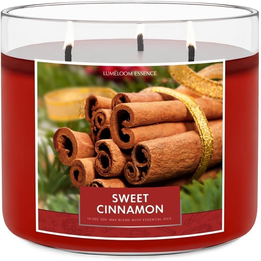 LUMELOOM Cinnamon Candles, 14.5oz Large 3-Wick Candles for Home Scented