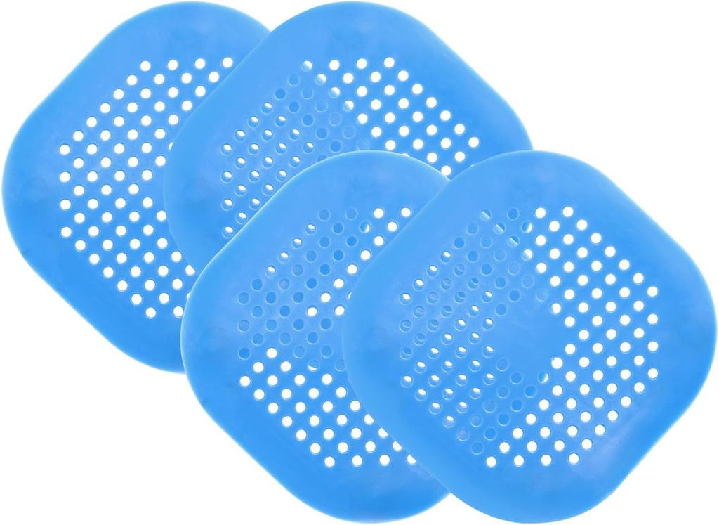 PATIKIL Hair Drain Catcher 5-1/2 Inch, 4 Pcs Silicone Square Drain Protector Hair Stopper with Suction Cup for Kitchen Bathroom Balcony Landscaped Walkways Patios, Blue