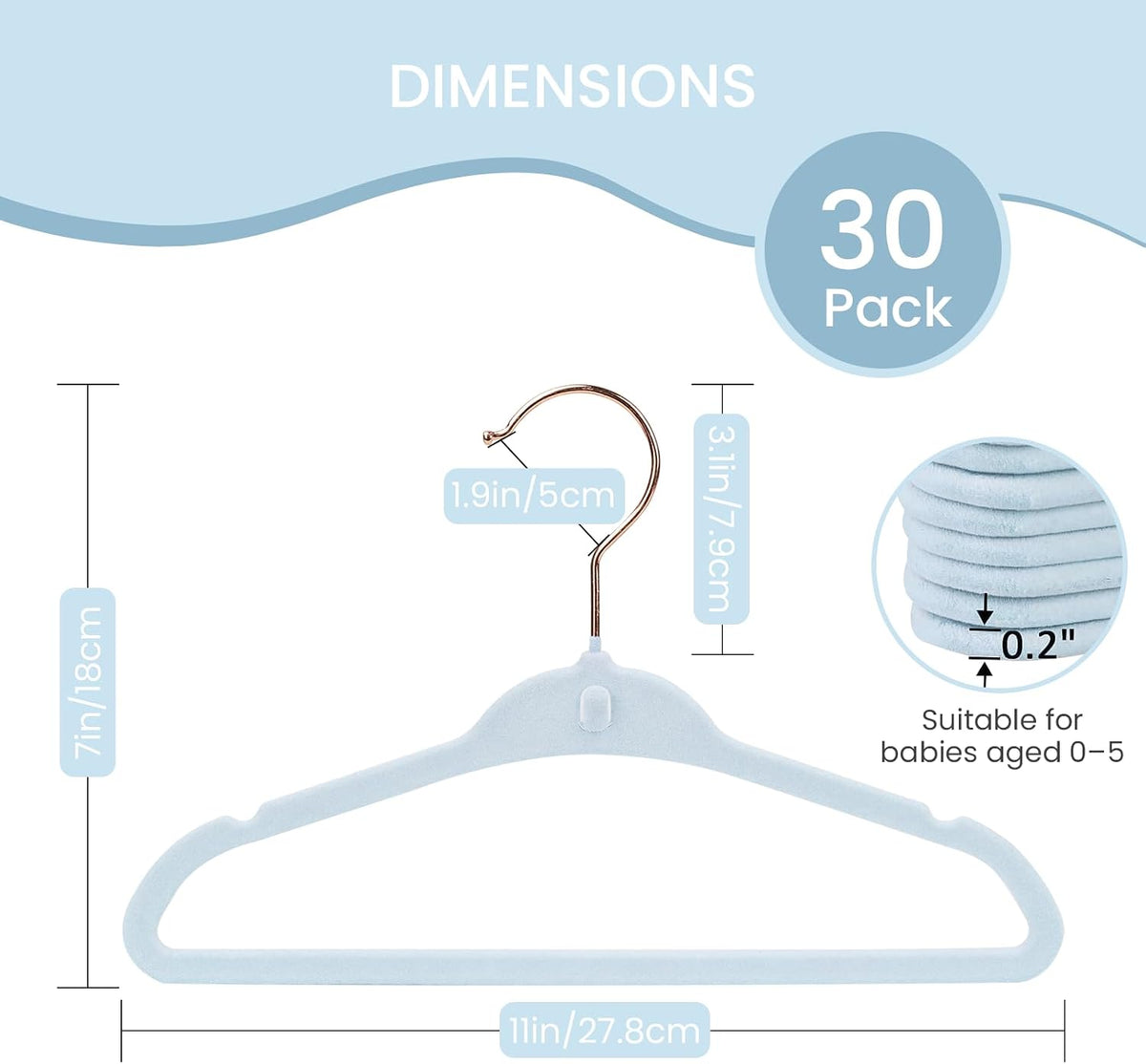 Toddler Hangers Velvet, Kids Hangers Felt, 11 in, 30 Pack, Blue