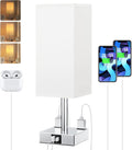 White Touch Table Lamp for Bedroom - Dimmable, USB C+A, 2 AC Outlets