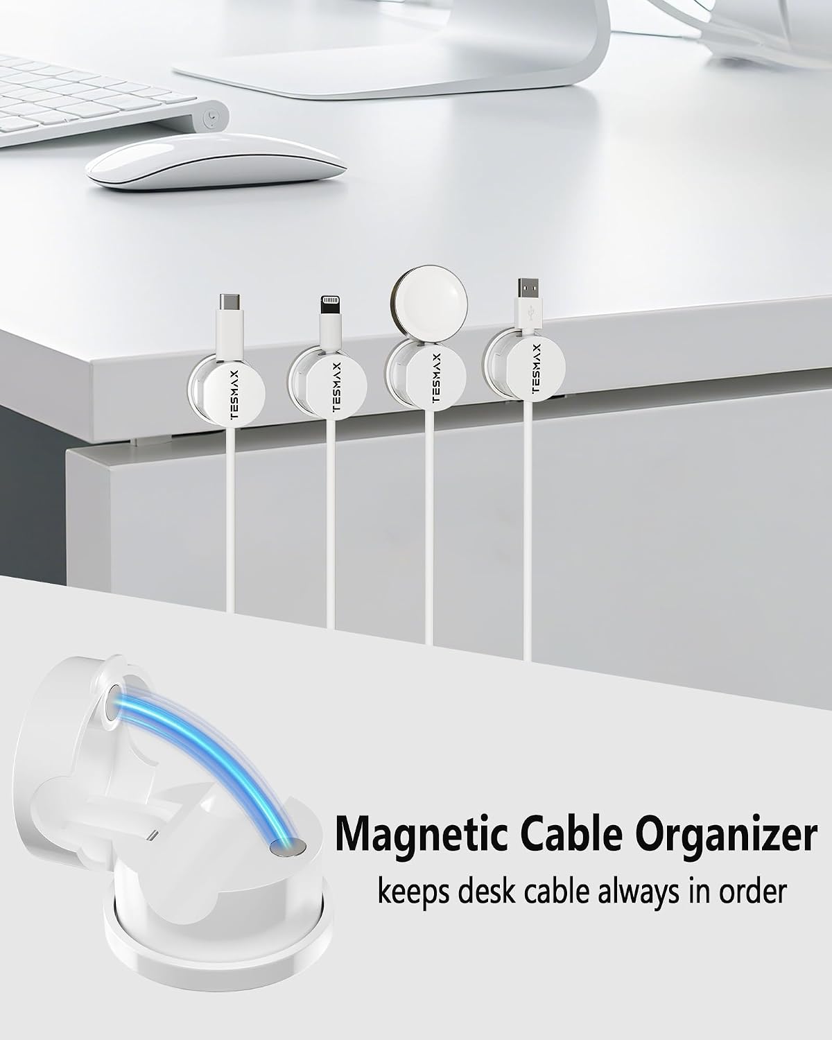 12Pack Magnetic Cord Holder 360° Rotating, 1s Lock Adhesive Desk Organizers