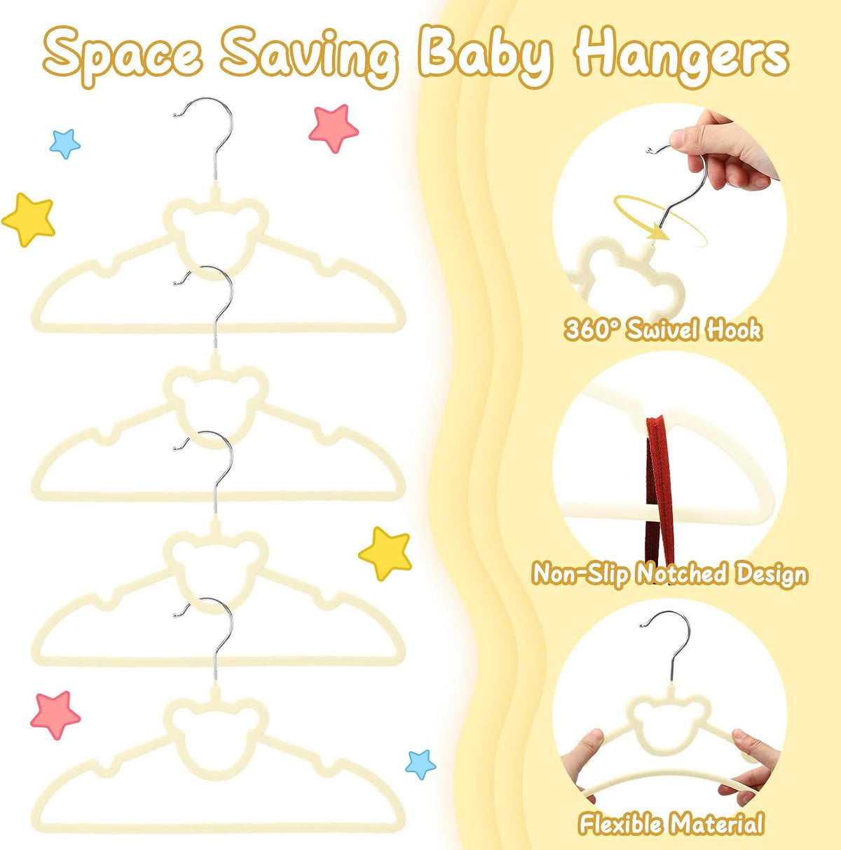 50 Pack Velvet Baby Hangers with Clips Kids Hangers with Size Dividers