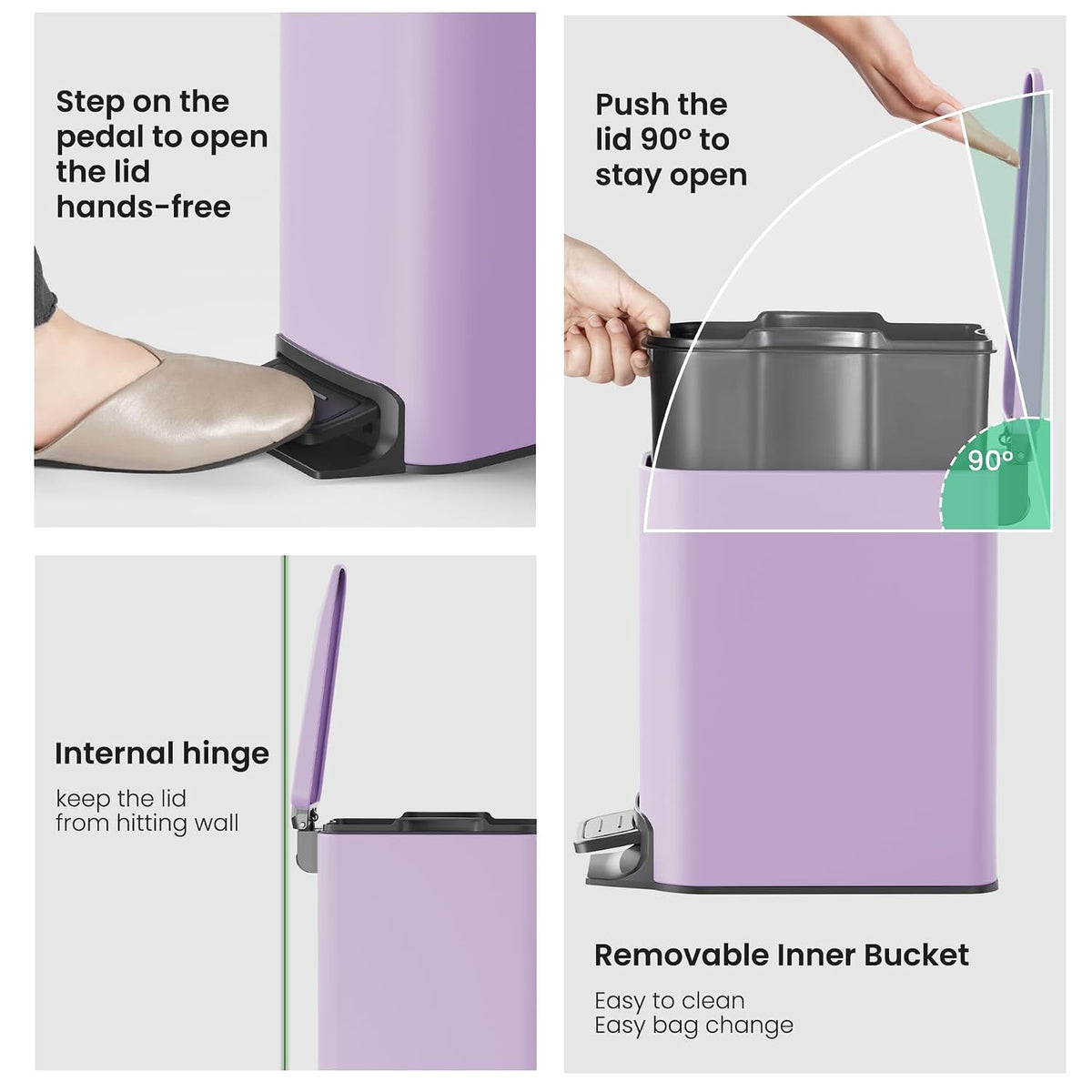 Cesun Small Bathroom Trash Can with Lid, 1.6 Gal, Soft Close, Purple