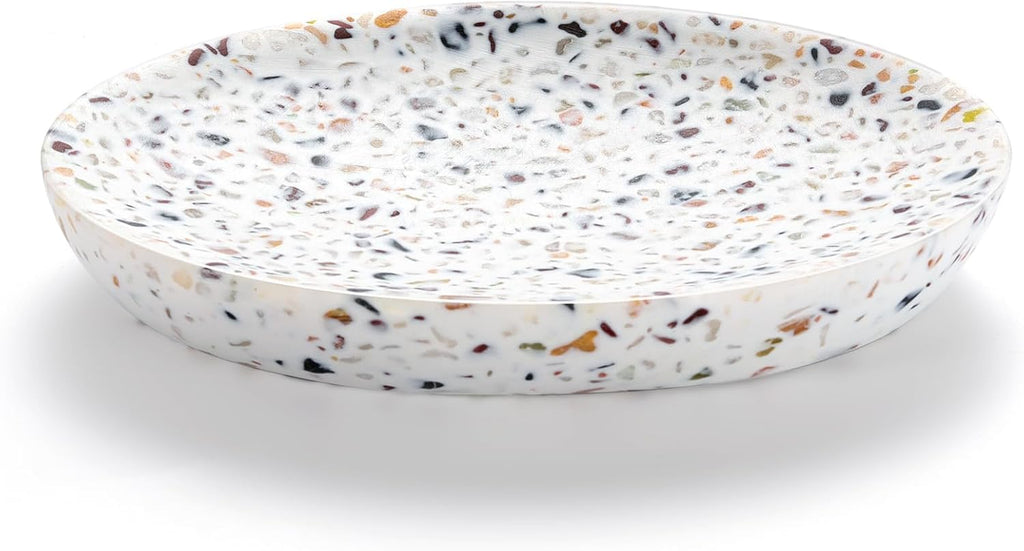Luxspire Oval Soap Dish, Non-Slip Resin Holder with Drainage, Terrazzo