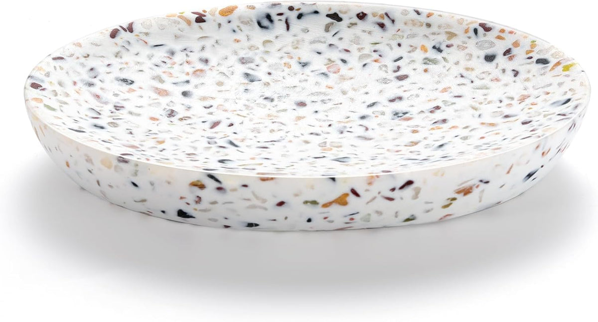 Luxspire Oval Soap Dish, Non-Slip Resin Holder with Drainage, Terrazzo
