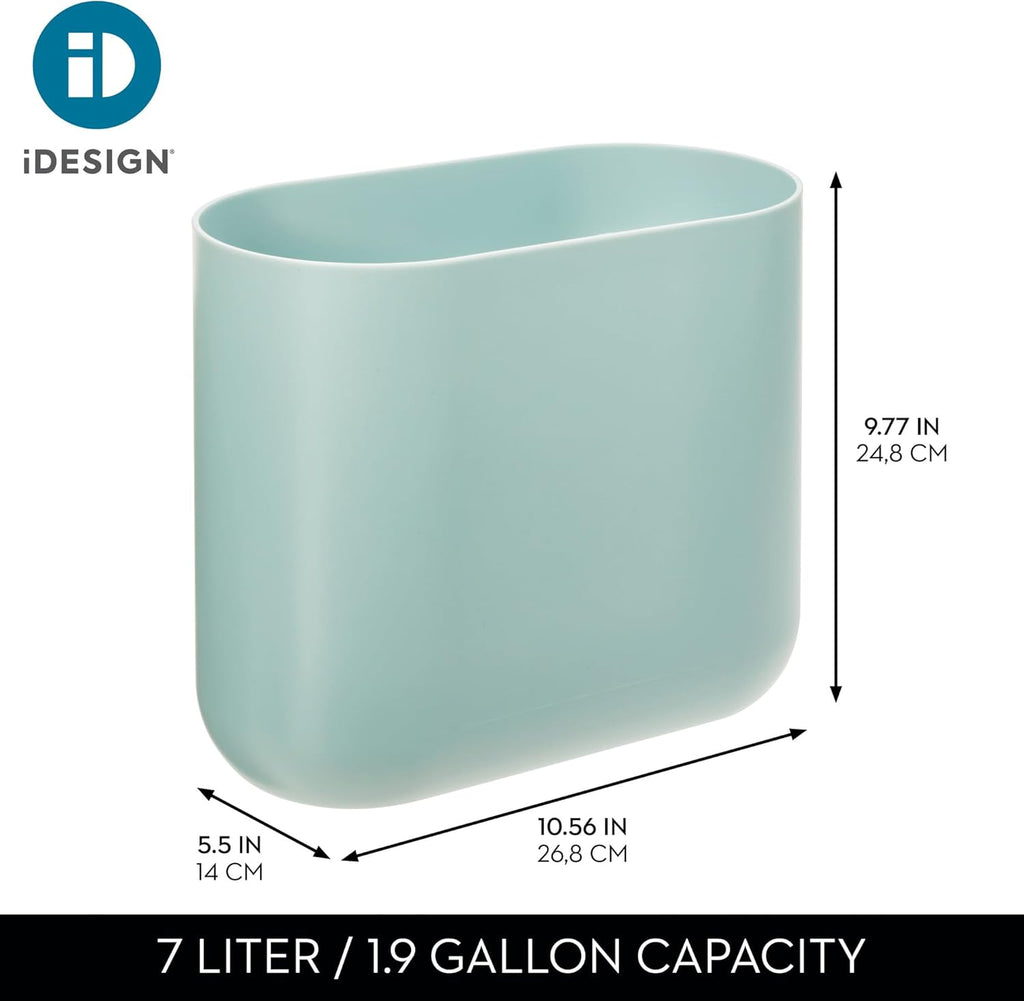 iDesign Small Slim Plastic Bathroom Trash Can, Blue, Waste Can (Pack of 2)