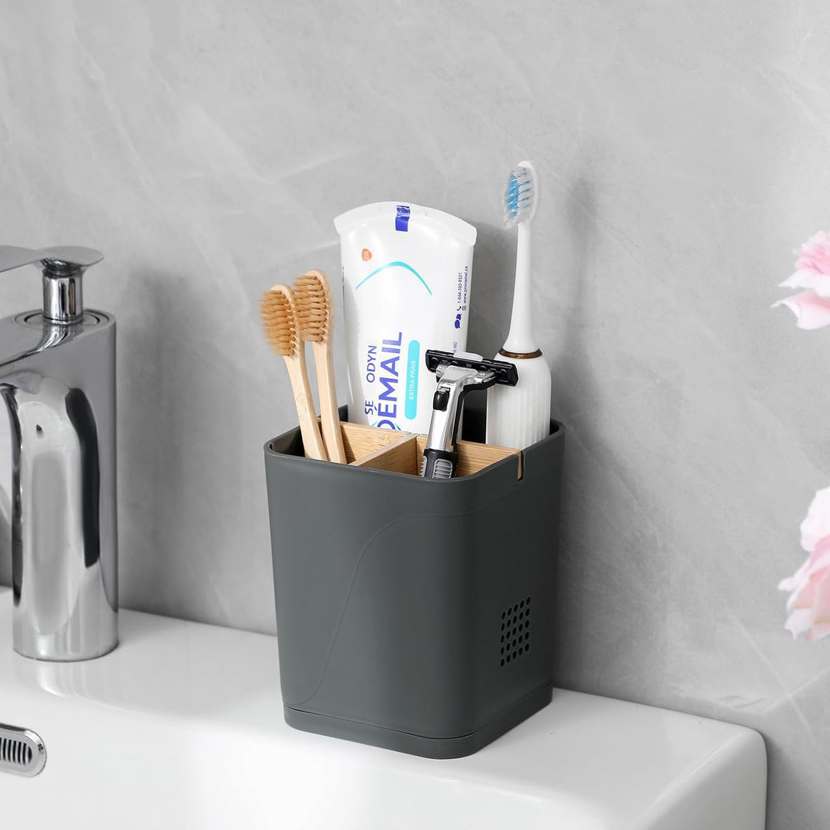 Electric Toothbrush Holder Tooth Brush and Toothpaste Organizer, Cool Grey