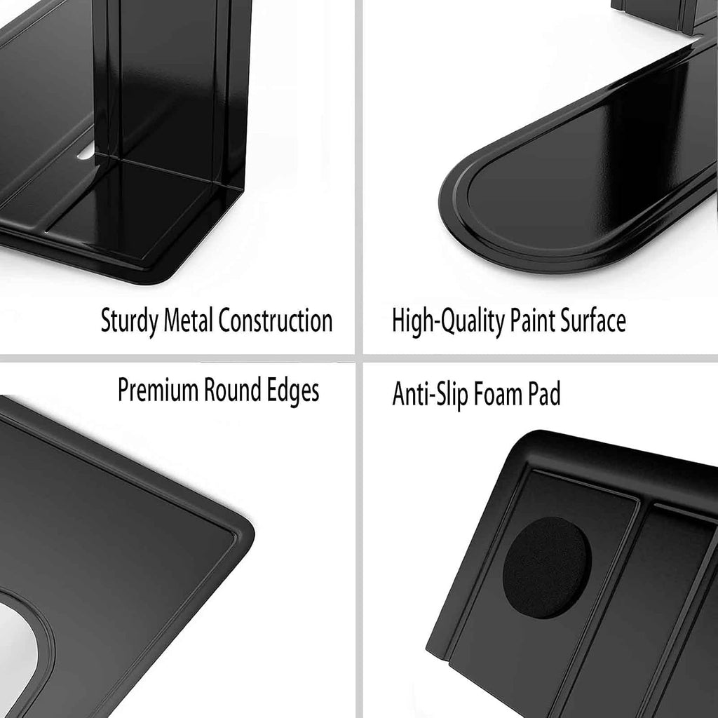 Optomni Bookends, Book End Supports Heavy Duty Metal Bookend Support, Book Ends Supports for Shelves Decor Home Office School (2 Pairs/4 Pieces, Black)