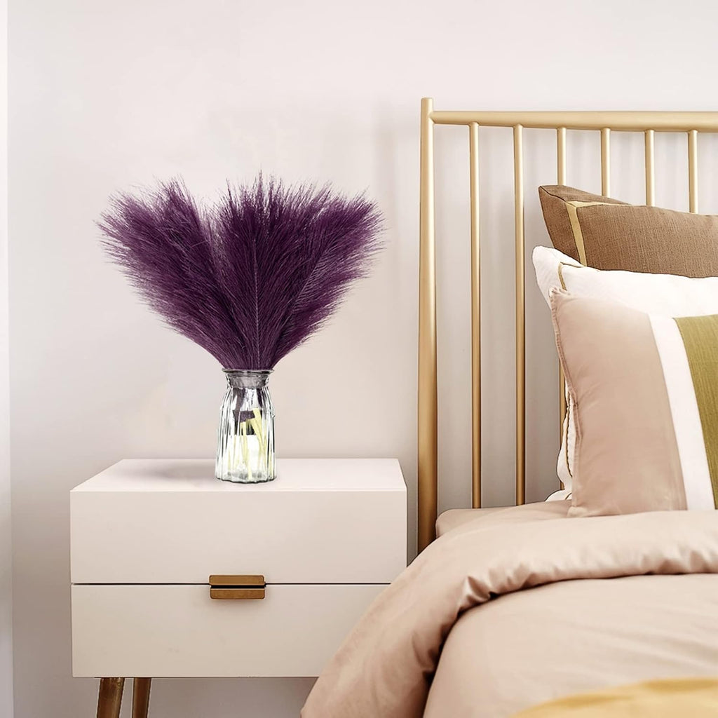 Faux Pampas Grass, 6 Stems Artificial Pampas Grass Decor Flurry Pompous Grass for Small Vase Boho Home Decor/Wedding Arrangements/Rustic Decor 18''/45cm (Purple)