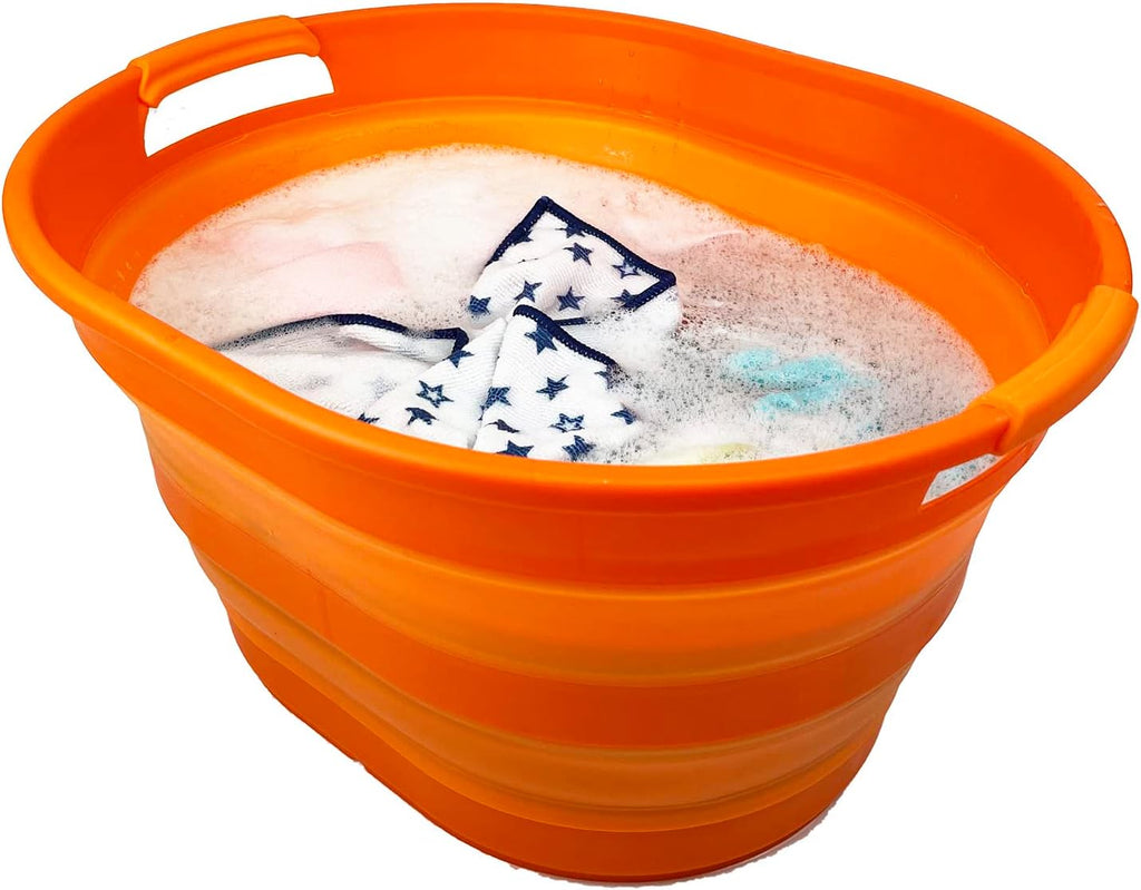 SAMMART 23L (6 Gallons) Collapsible Plastic Laundry Basket - Oval Tub/Basket - Foldable Storage Container/Organizer - Portable Washing Tub - Space Saving Laundry Hamper (Orange)