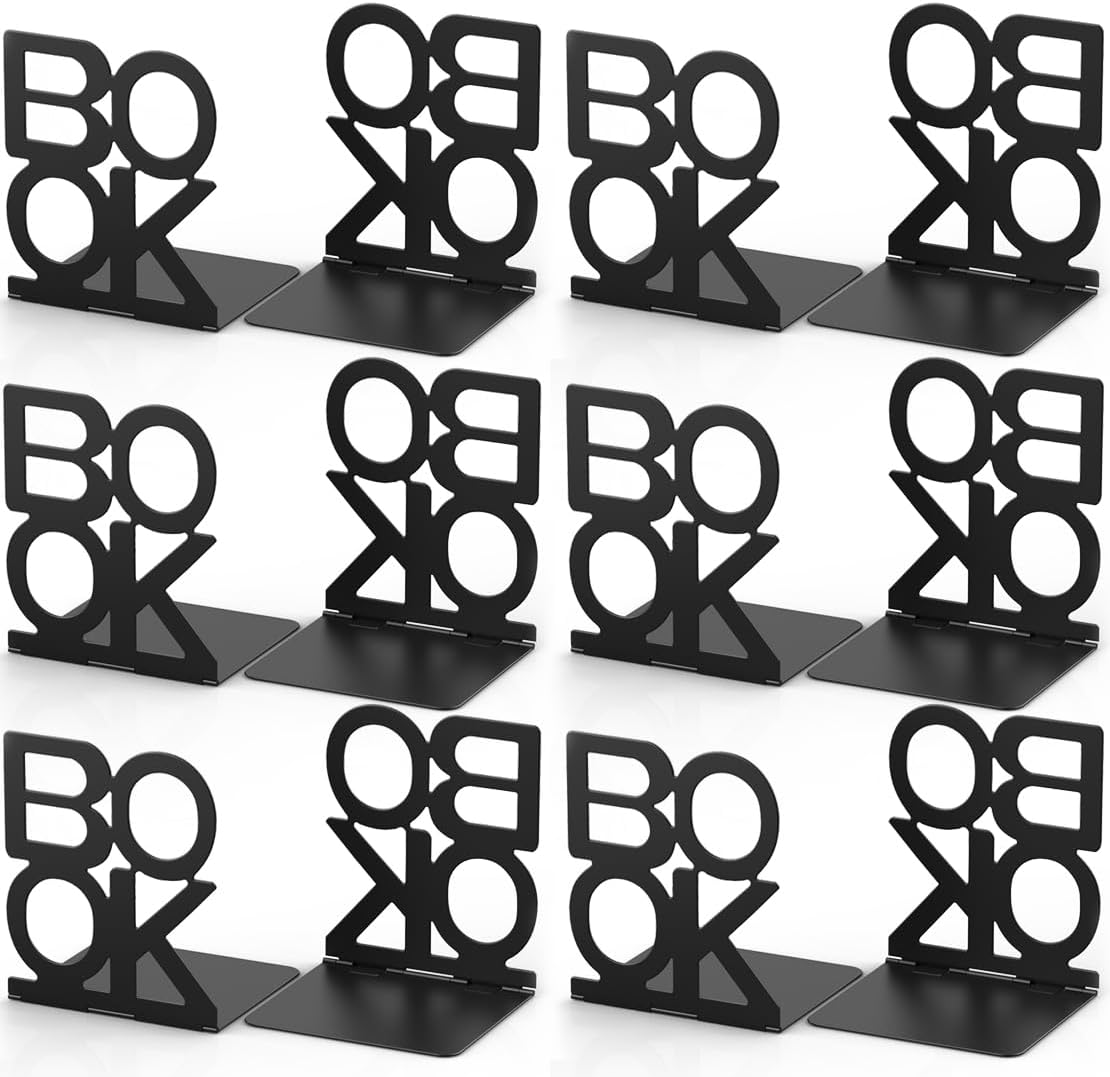 Book Ends,Bulk 6 Pair Bookends Folding Book Ends Metal Bookend (6 Pair)