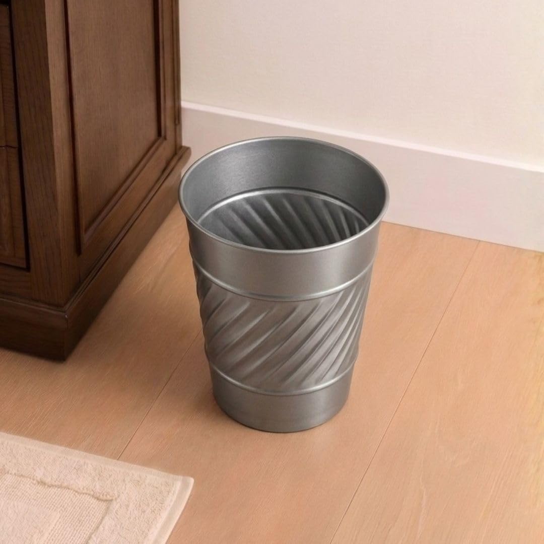 Monarch Abode Metal Bathroom Trash Can – Waste Basket for Bedroom, Office Desk, & Dorm, Handcrafted Wave Embossed, Durable Decorative Pewter Small Trash Can Bathroom Garbage Bin Wastebasket