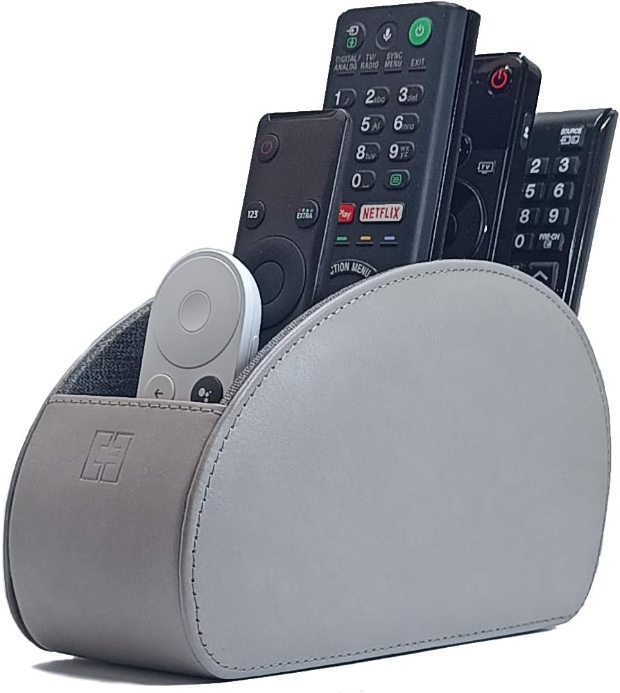 Remote Control Holder with 5 Compartments, Grey PU Leather Office Organization Storage Caddy Box for TV Remote, Heater Controllers, Media Player, Office Supplies, Makeup Brushes CEG10