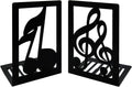 1 Pair Black Book Ends Musical Note Modern Bookends for Shelves,Metal Music Themed Book Holder Journal Book Organizer CD Holder Office Home Decorative Bookends for Back to School Student Kids Gift