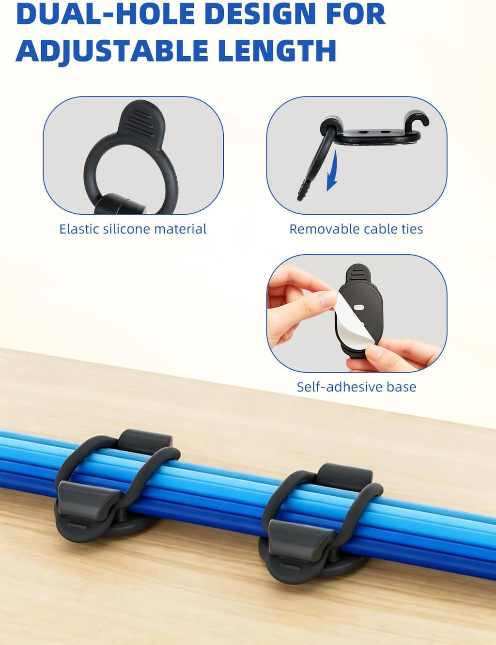 20 Pack Adhesive Cable Clips, Adjustable Cable Management Clips Black