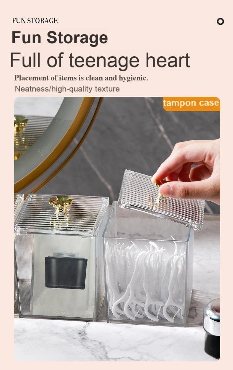 3 Pack Acrylic Qtip Holder Dispenser for Cotton Swabs Balls Pads Floss Picks, Bathroom Canister Storage Organizer, Acrylic Canister Apothecary Jar Set, Makeup Storage Organizer