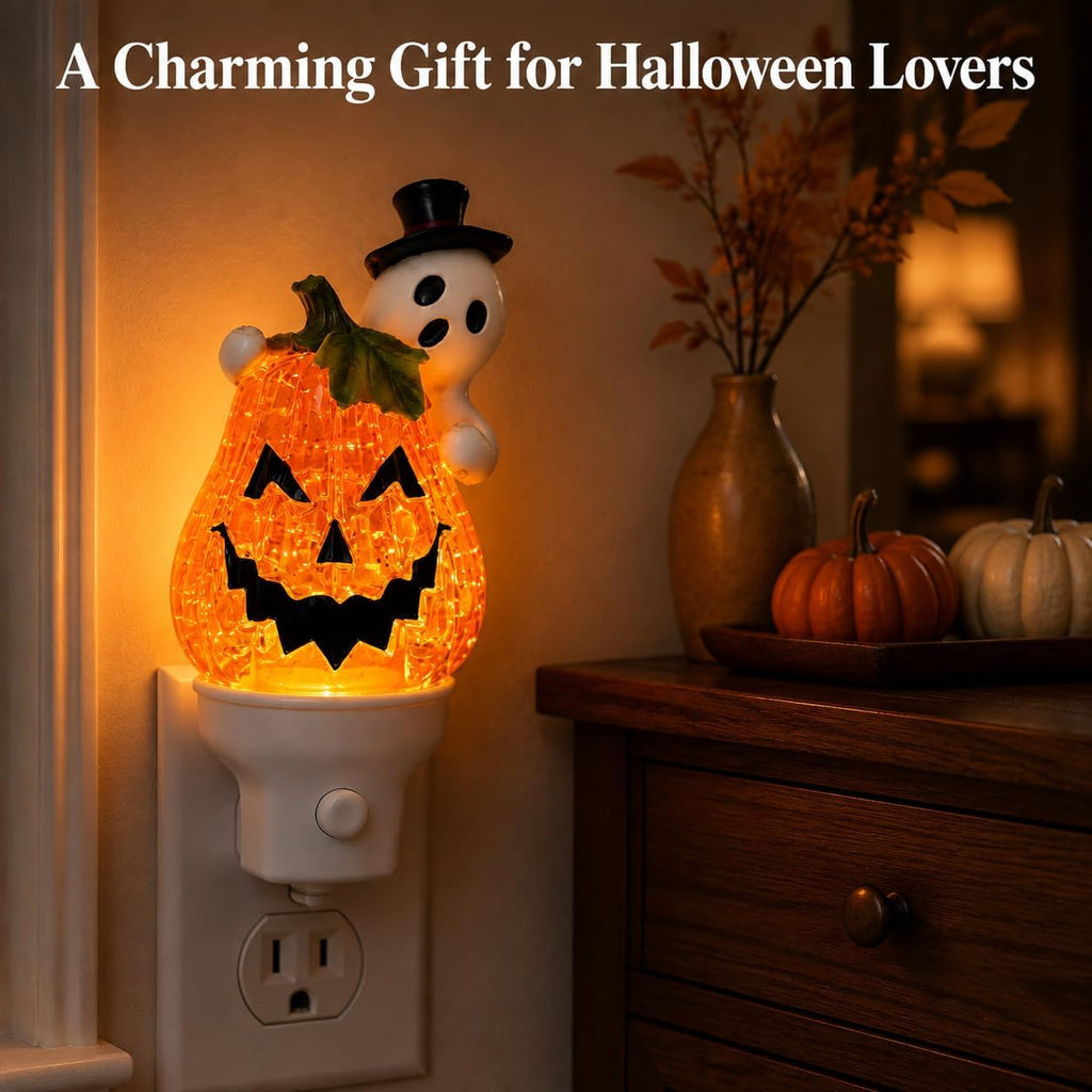 Halloween Ghost Pumpkin Water Spinner Plug-In Wall Night Light