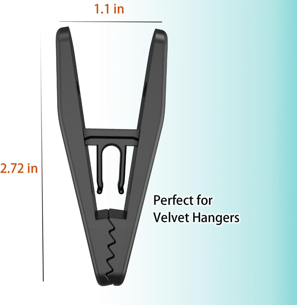 TOFIIGREM Hanger Clips Perfect for Velvet Hangers (Black, 40 PCS), Non-Slip Plastic Clips Pant Skirt Hanger Clips for Black Flocking Hangers