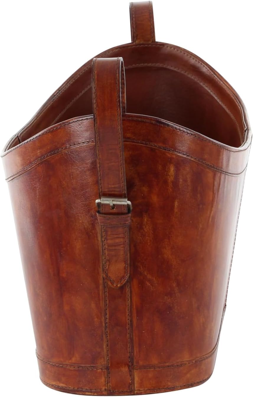 deco 79 Leather Magazine Holder, Basket 21" x 9" x 12", Brown