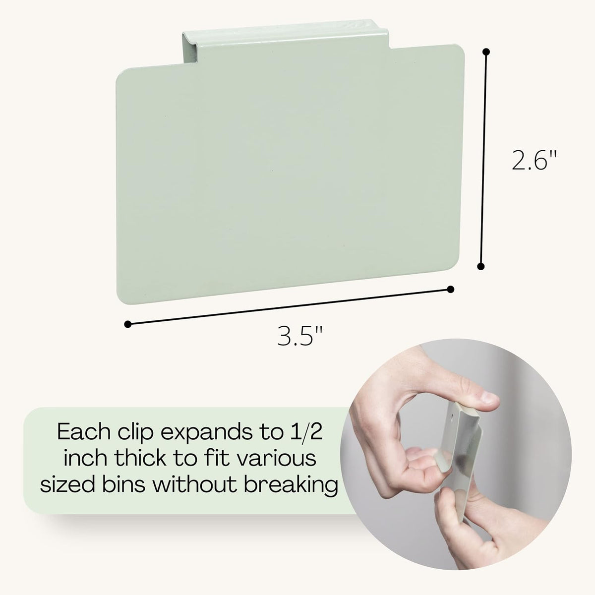 Hygge & Sage: Metal Non-Slip Basket Labels Clip On for Storage Bins, or Wire Racks | Includes 8 Labels, 8 Non-Slip Pads, and 2 Free Markers (Sage Green)